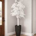 thumbnail image 3 of Artificial Tree, 6 ft Artificial Designer White Ficus Tree in Black Metal Pot by LCG Florals, Faux Designer Fake Indoor Tree for Living Room, Office, and Home Décor, 3 of 11