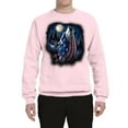 thumbnail image 2 of Wild Bobby, American Flag Howling Wolf Animal Lover Unisex Crewneck Graphic Sweatshirt, Light Pink, Small, 2 of 3