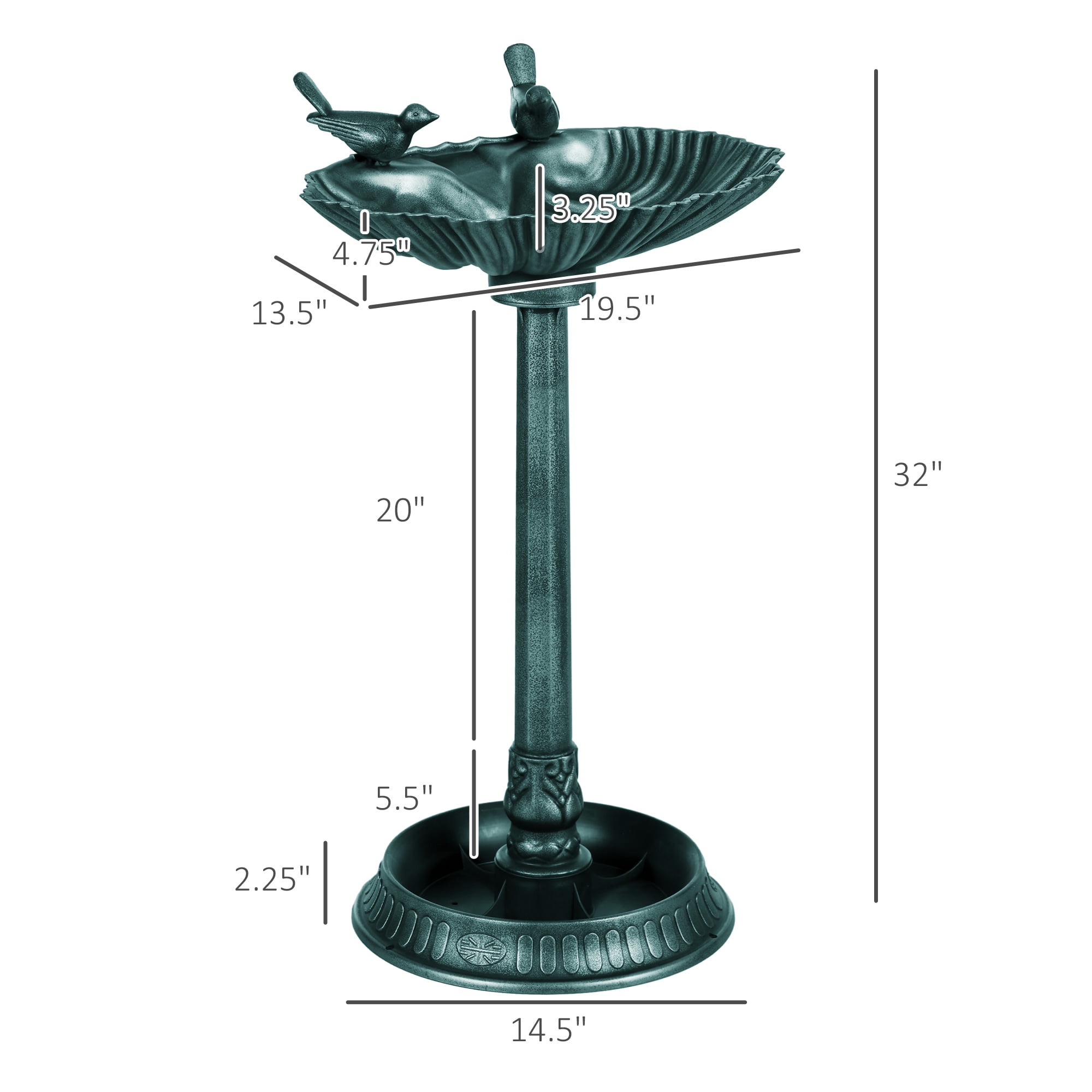 Outsunny Antique Bird Bath with Planter Pedestal, Vintage Decorative Birdbath, Bird Feeder Bowl, Verdigris