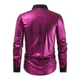 thumbnail image 3 of BiZtdJrK Luxury Satin Dress Shirt for Men Shiny Silk Long Sleeve Button Up Shirts Wedding Party Prom Solid Color Shirts Hot Pink XL, 3 of 4