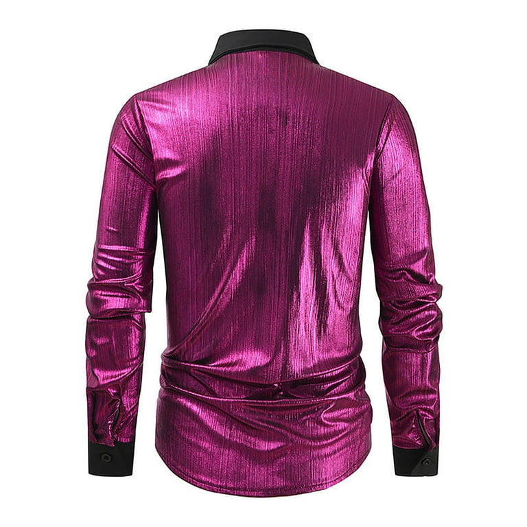 BiZtdJrK Luxury Satin Dress Shirt for Men Shiny Silk Long Sleeve Button Up  Shirts Wedding Party Prom Solid Color Shirts Ofertas Flash Hot Pink XXL -  Walmart.com