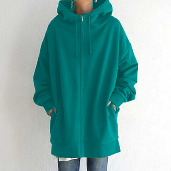 cllios Womens Long Hoodies Solid Zip Up Plus Size Sweatshirt Jacket Long Sleeve Oversized Casual Hooded Outwear Coat