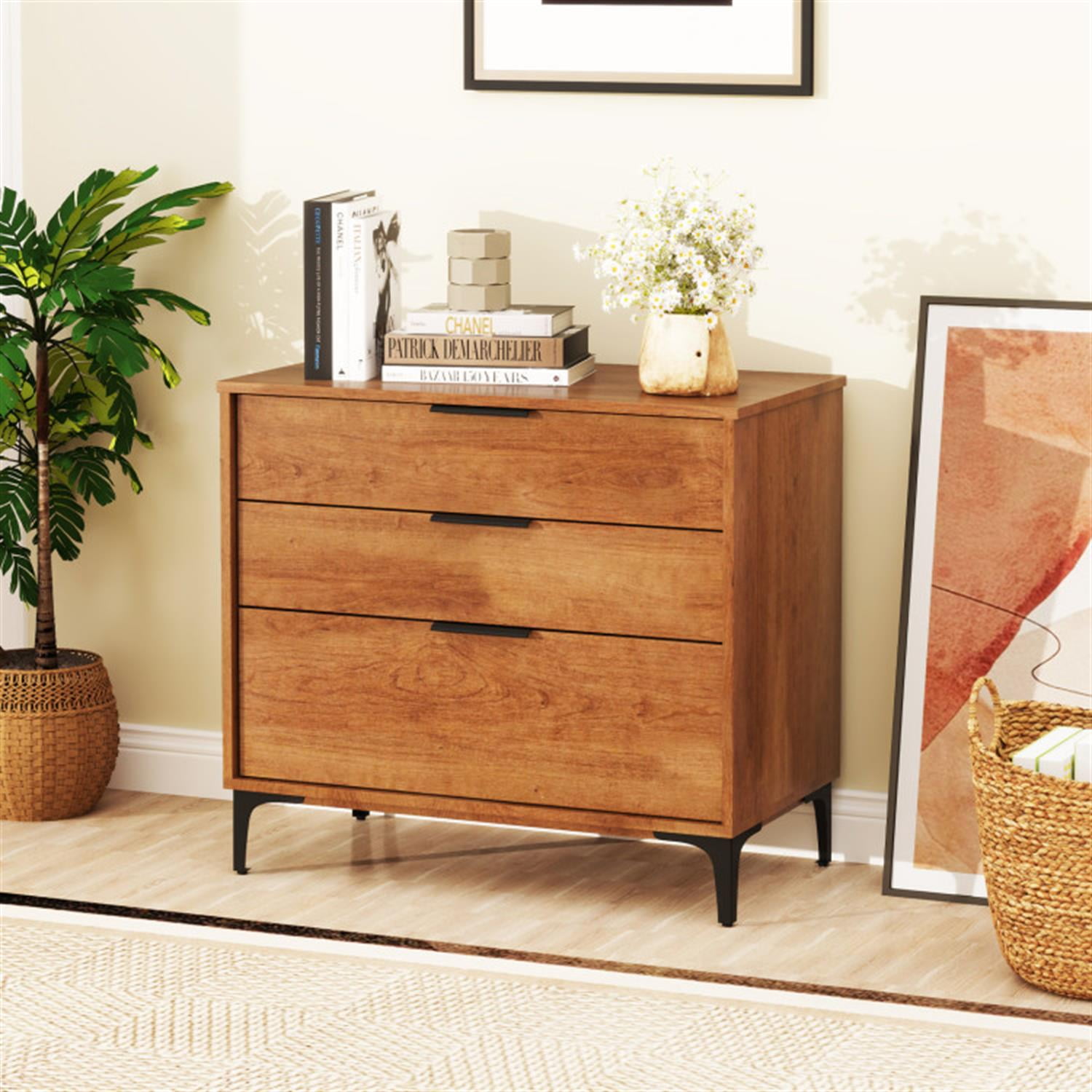 Demi Bonn 3-Drawer Dresser withterlock System, Modern Multipurpose Chest Furniture for Bedroom, Hallway, Entryway, Brown