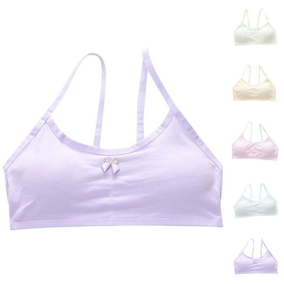 PXLKNZH Girls Training Bra Cotton Crop Cami Training Bras Breathable Seamless Wireless Light Padded Sport Training Bras 9-14Years White,Free Size