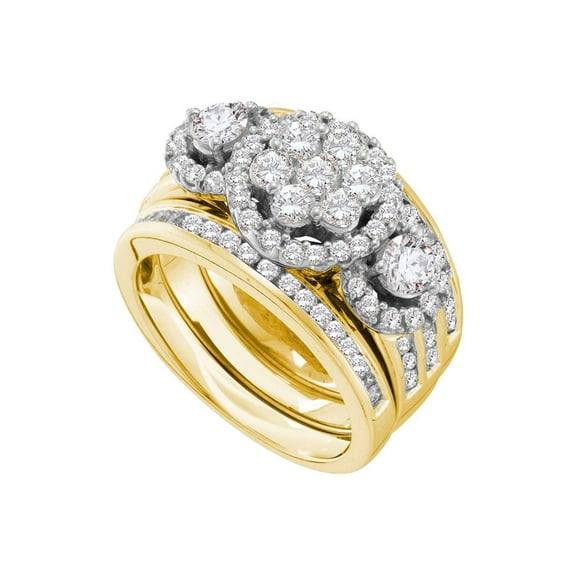 14kt Yellow Gold Round Diamond 3-Piece Bridal Wedding Ring Band Set 2 Cttw