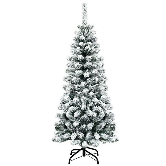LYYHTY 4.5Ft Unlit Hinged Snow Flocked Artificial Pencil Christmas Tree w/ 242 Branch