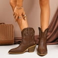 thumbnail image 3 of Cowboy Boots for Women Wide Calf Chunky Heel Pull On Ankle Booties Comfortable Pointed Toe Dress Boots, 3 of 5