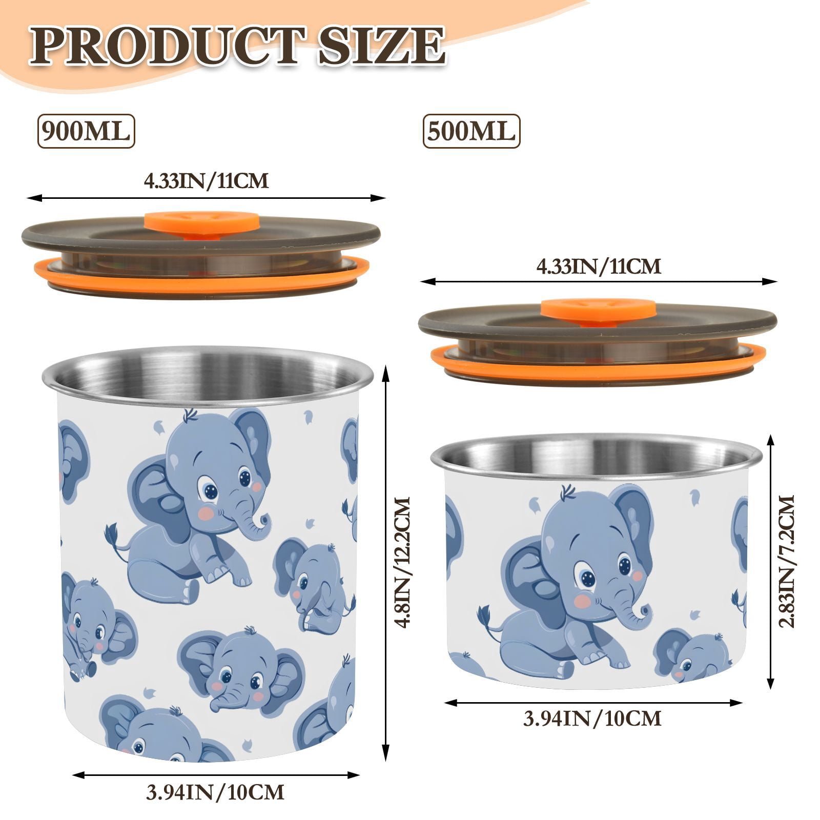 Cute Elephant Cartoon Airtight Coffee Bean Canister 30oz Food Storage Containers with Lids For Gournd, Tea, Sugar, Flour, Rice, Cereal, Candy Cookie Jar