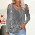 thumbnail image 2 of Lovskoo 2024 Cold Shoulder Tops for Womens Fall Tops Floral Printed Fashion Long Sleeve Shirt Gray, 2 of 5