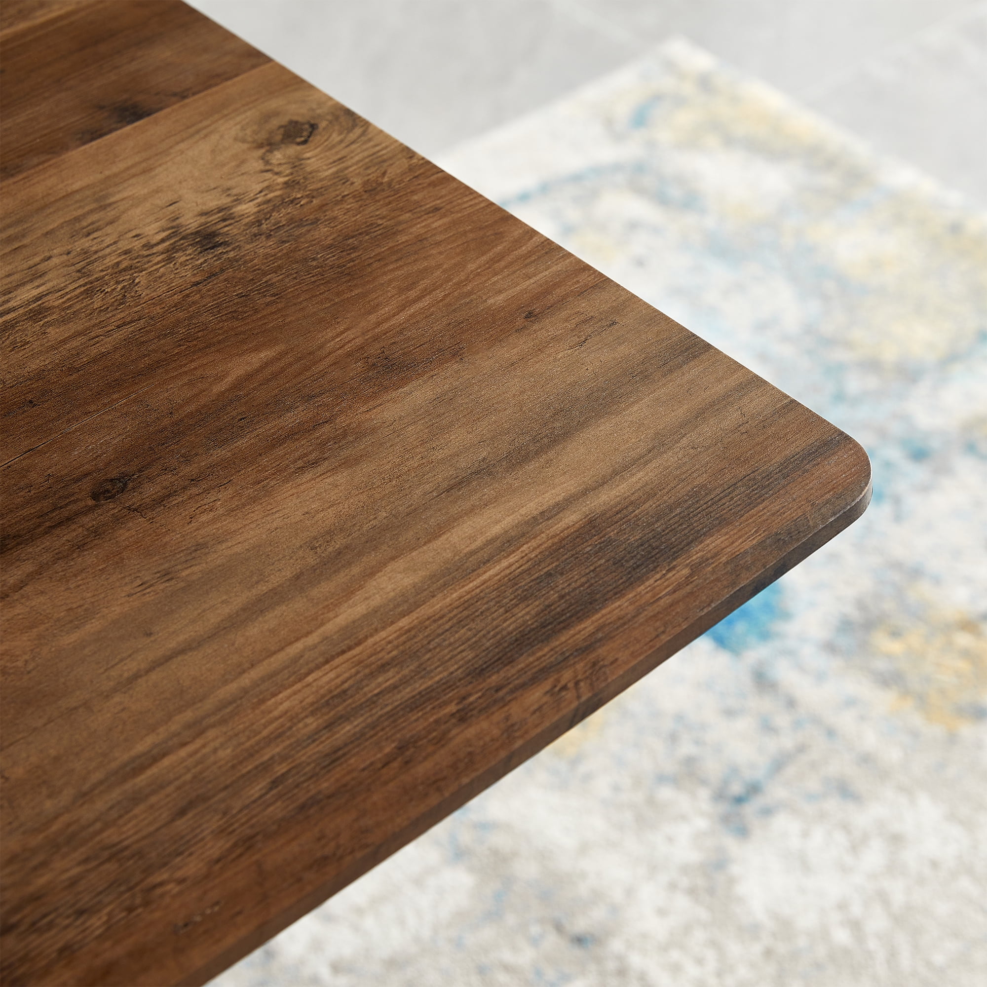 Dining Table, MDF Wooden Top Black Metal Shelf Metal Heat Transfer Legs Leveling Feet For Dining Room Kitchen Office Table