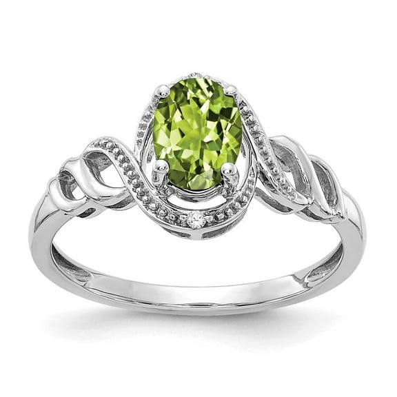 Auriga 10k White Gold Peridot and Diamond Ring for Women Size- 7