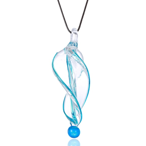 Besheek Murano Inspired Aqua Blue Tornado Twist Blown Glass Necklace Pendant