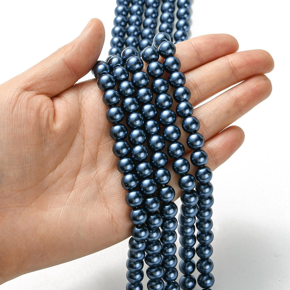 10Strand Eco-Friendly Grade A Glass Pearl Beads Pearlized Round Steel Blue 8mm Hole: 1.2~1.5mm about 52pcs/Strand 16''(40.64cm)