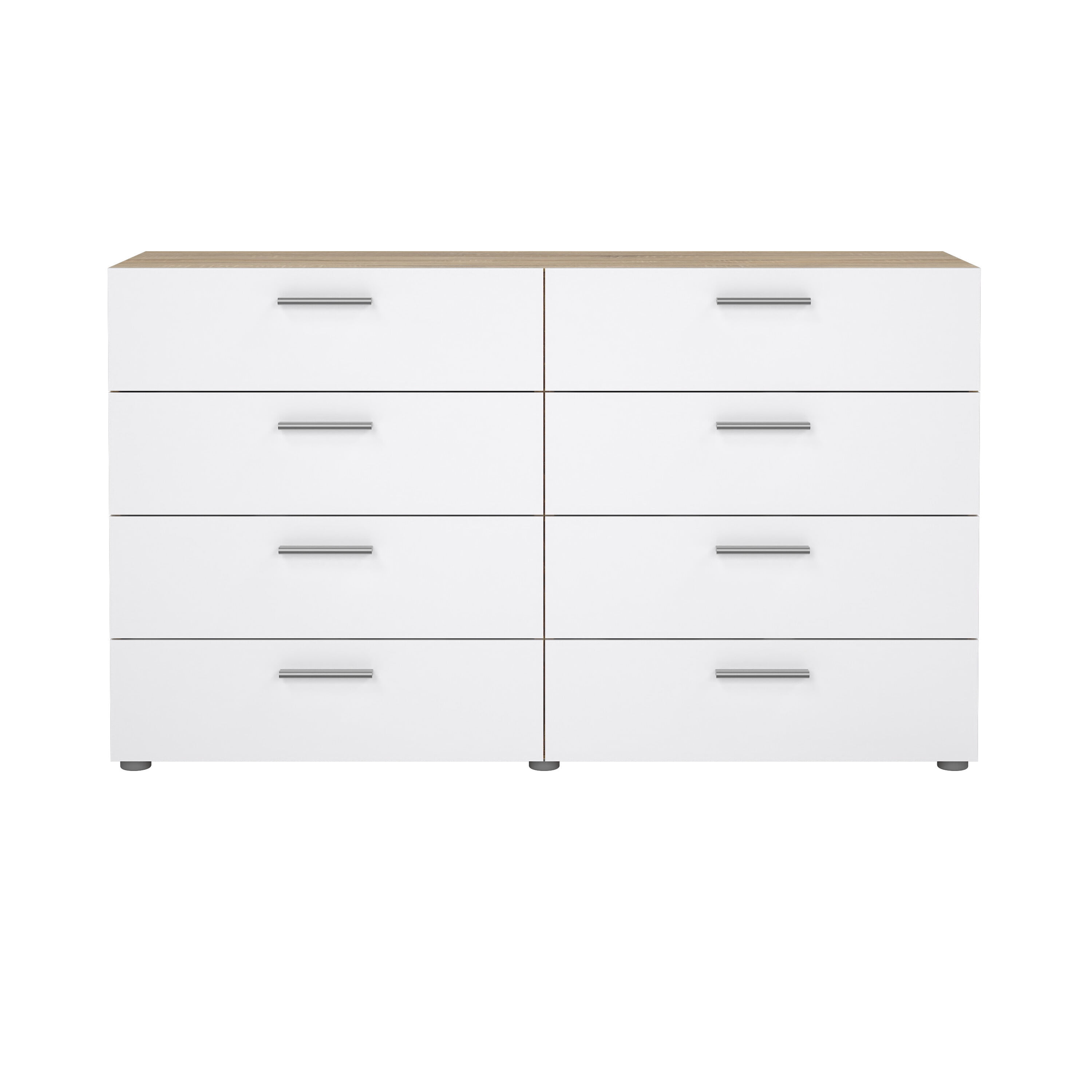 Tvilum Loft 8 Drawer Double Dresser for Adults, Oak Structure and White High Gloss