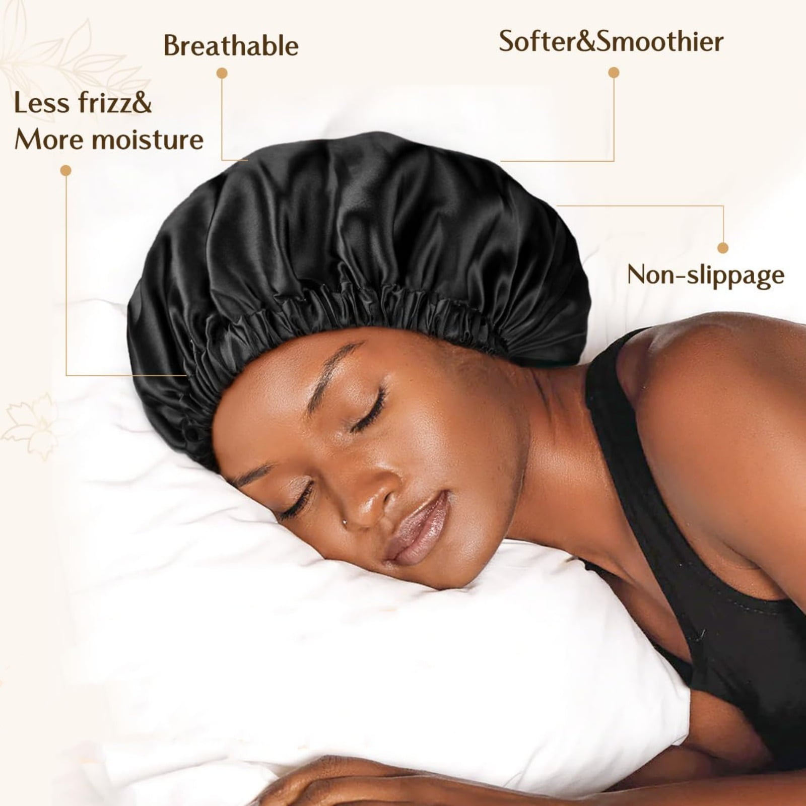 2-Pack Adjustable Satin Bonnet for Women, Double-Layer Sleep Cap & Shower Hat