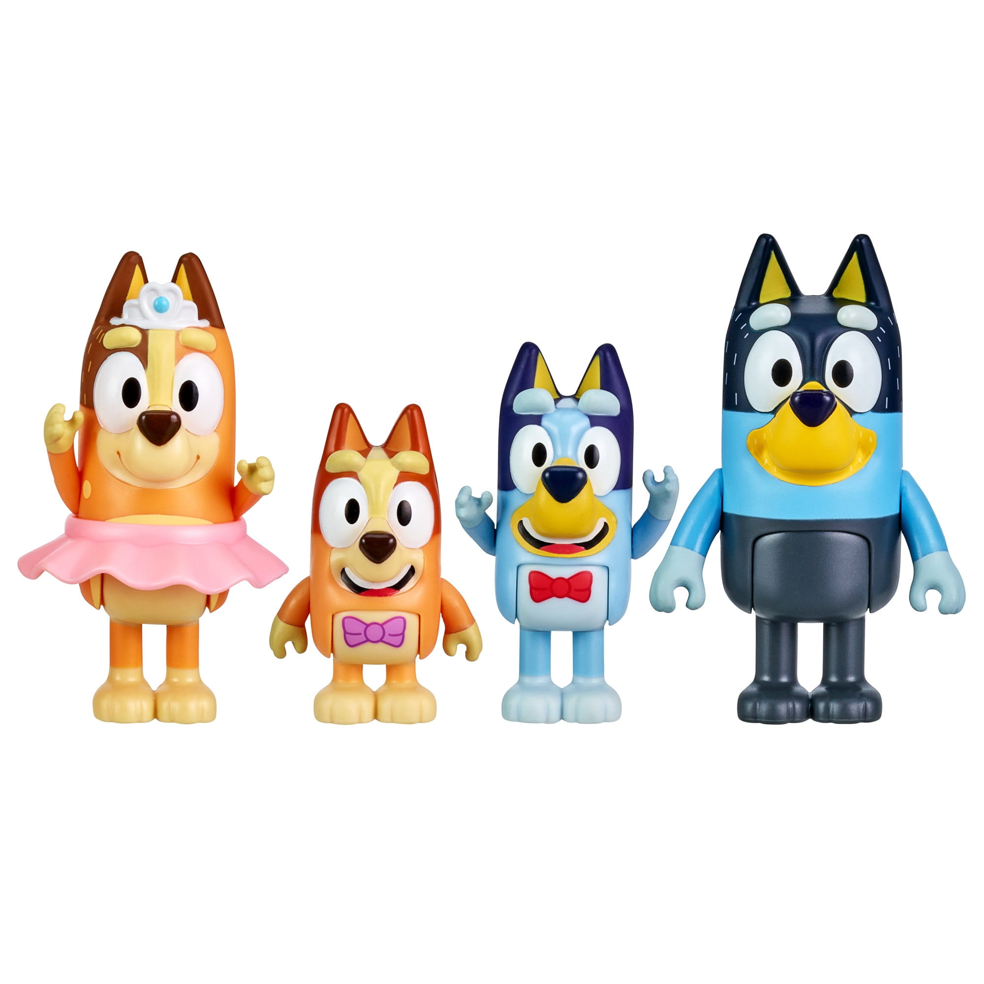 Bluey "The Show" 4-Pack, 2.5-3 inch Figures,  Bluey's family - Bluey, Bingo, Chilli (Mum) and Bandit (Dad), Preschool, Toys for Kids, Ages 3+