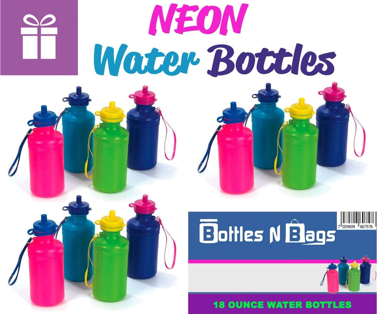 144 Bulk Water Bottles for Kids | Reusable Water Bottles 7.5 Inch Beach Accessory, Holds 18 Ounces Of Drinks Neon Color Colors May Very (144 Pack)