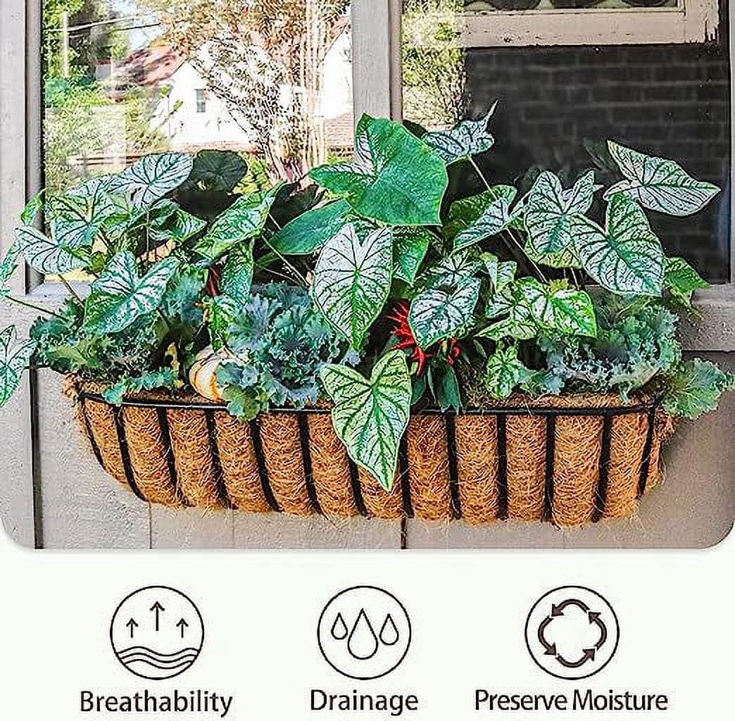 Nvzi 2PCS Coco Liner Trough Coco Liner for Planters,30inch Half Moon Shape Trough Coco Coir Coconut Fiber Replacement Liner for Window Box, Wall Trough Planter