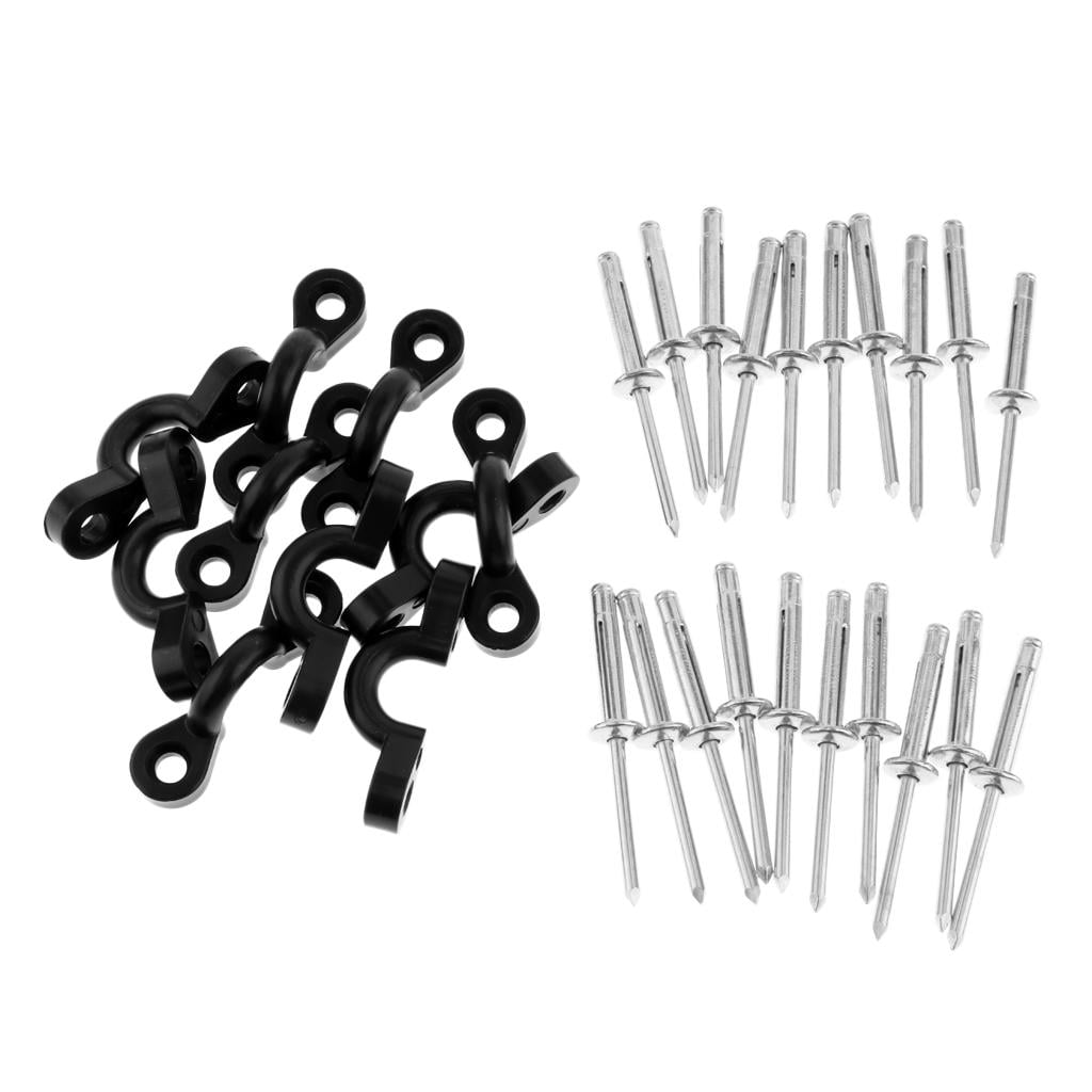 10 Pad Eyes and 20 Rivets with Screw Nuts For Kayak Canoe Boat Marine Hardware 