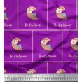 thumbnail image 1 of Soimoi Purple polyester Crepe Fabric Text & Owl Bird Print Fabric by the Yard 42 Inch Wide, 1 of 5