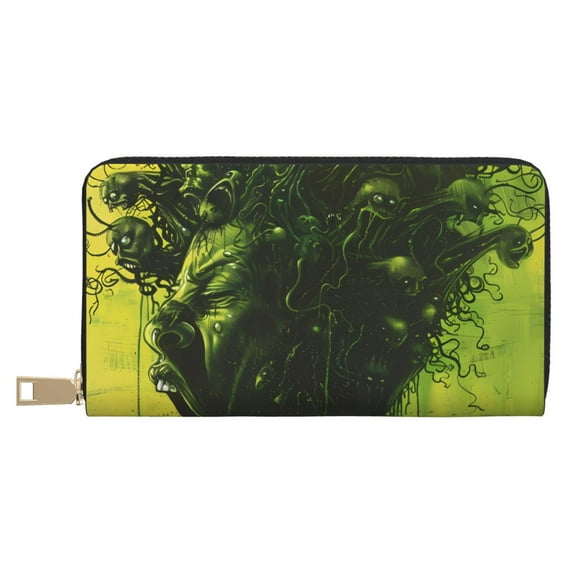 Leather Thin Slim Wallets for Women Men - Screaming Horror Art Clutch Card Wallet for Women Men with Zipper