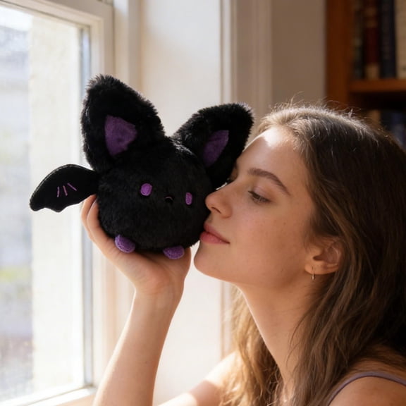 Hmgxay Plushy Round Bats Toy, Cuddly Bat Stuffed Animal, Soft Bat Plushie, Huggable Bat Decor, Adorable Bat Bedding Companion