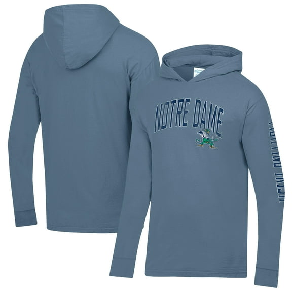 Men's ComfortWash  Blue Notre Dame Fighting Irish Long Sleeve Hooded T-Shirt
