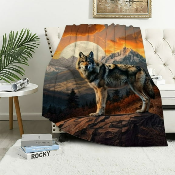 Orinice Wolf Mountains Sunset Warm Lightweight Blanket Soft Fleece Throw Blanket for All Seasons Living Rooms Sofa Decor Cow Gifts Blanket 40x50in