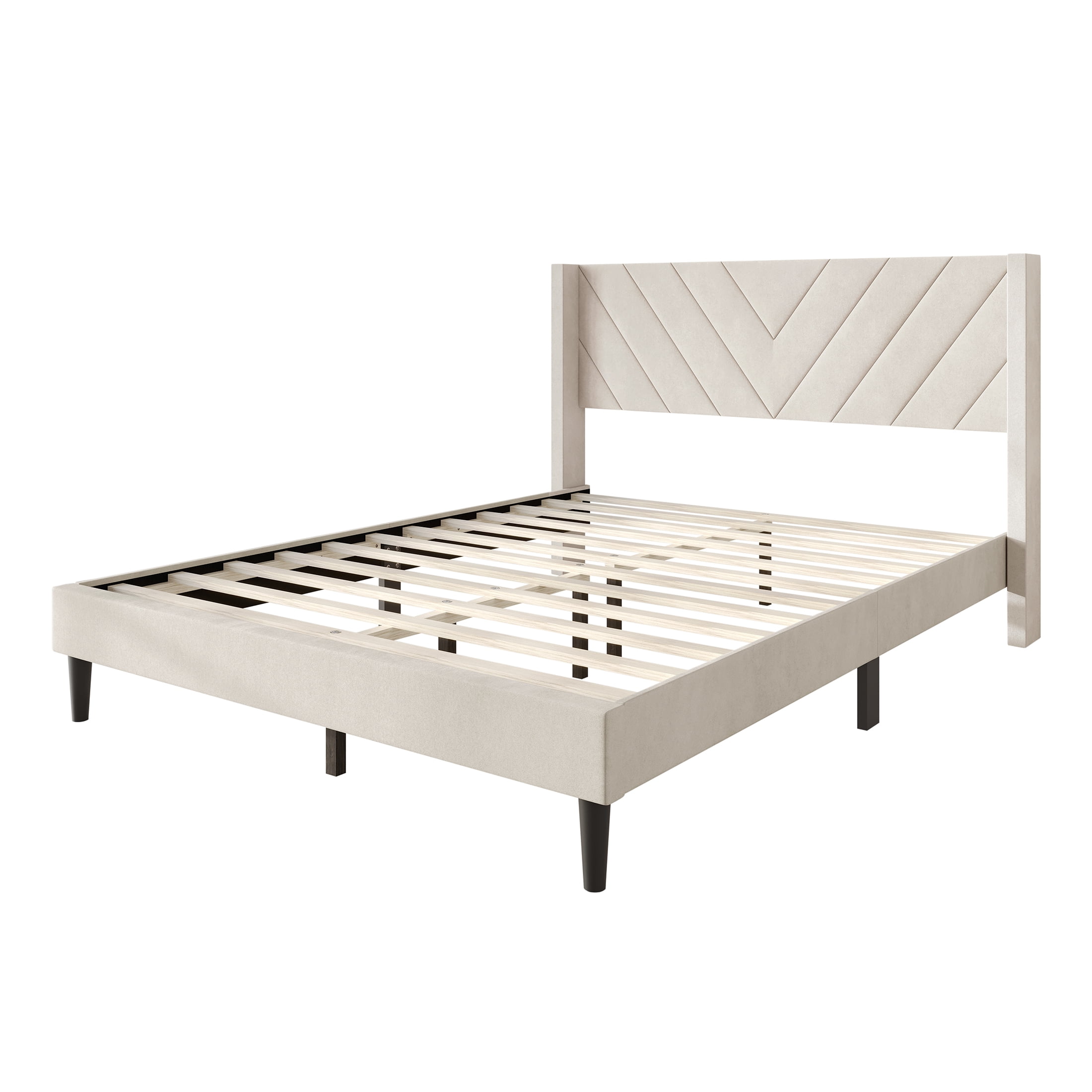Castle Place Sophisticated Wingback Velvet Upholstered Twin Platform Bed, Beige