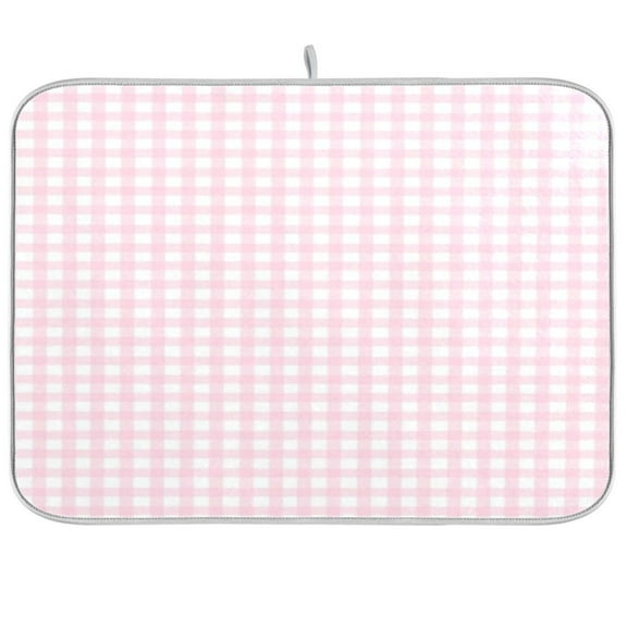Dish Drying Mat for Kitchen Counter | Reversible, Super Absorbent & Hanging | 16x18 / 18x24 Inch (S/M),Pink Grid