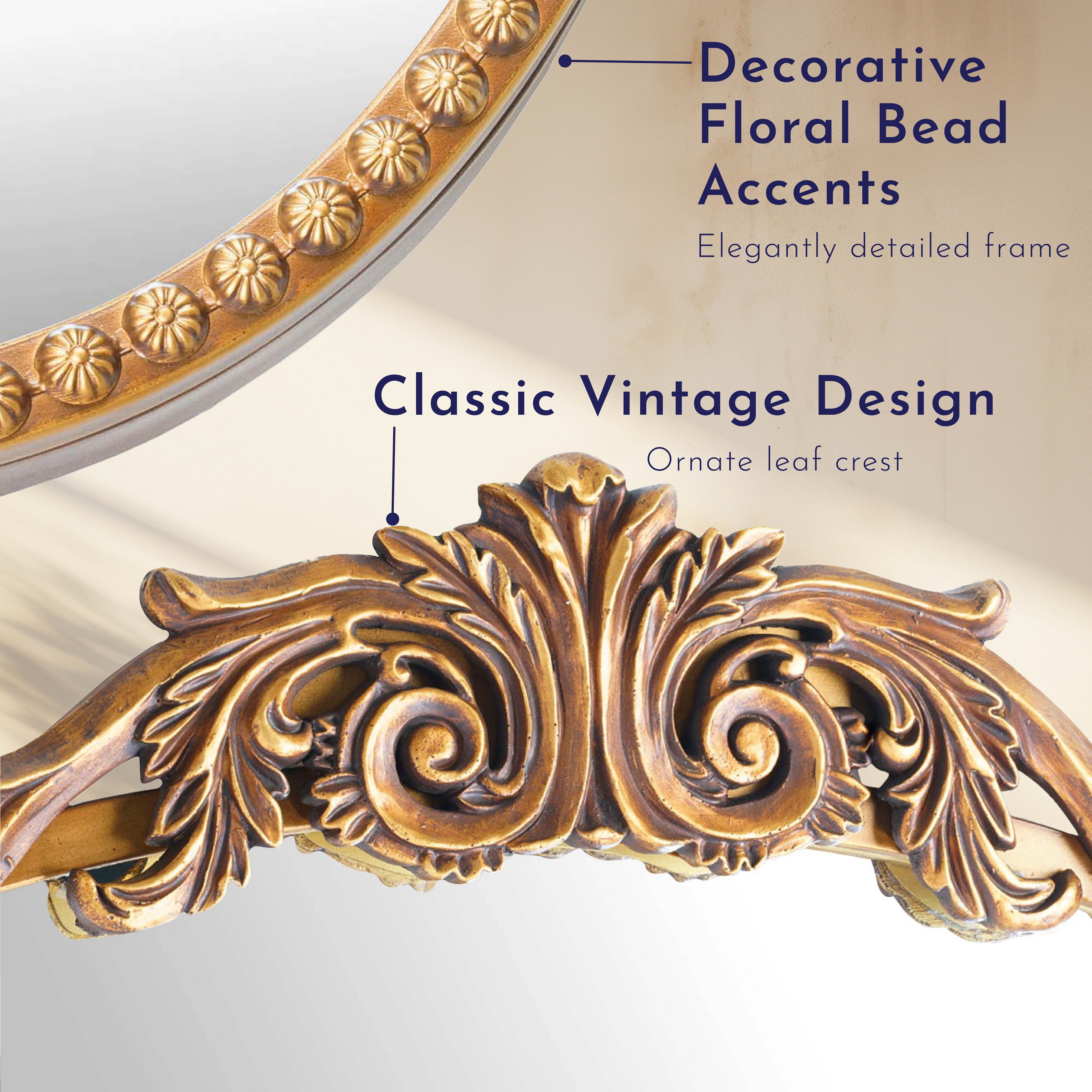 Crystal Art Gallery 20" x 30" Gold Filigree Arch Wall Mirror, With Frame <ul><li>Its classic design complements various interior themes from traditional to contemporary.</li><li>Not just a mirror but a piece of art that enhances the beauty of your space.</li><li>Built to last with high-quality materials ensuring stability and longevity.</li><li>Designed to lean</li></ul>