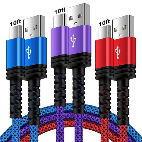 Type C Charger Fast Charging Cable 10ft 10 feet,3PACK HopePow Usb A to Usb C Cable 10ft Charging Cable Android Charger High Speed Phone Charger Cord Type C Fast Charging,Multi-color