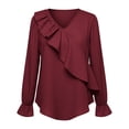 thumbnail image 3 of Women's Cotton Linen Shirts Ruffled Long Sleeve Business Work Shirt Elegant V-Neck Ruffle Collar Blouse, 3 of 6