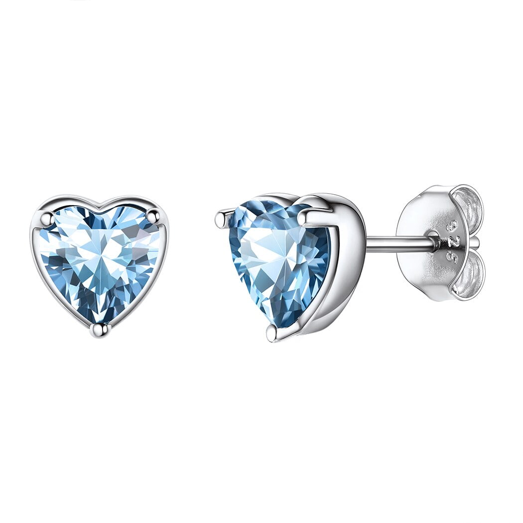 with Gift Box ChicSilver 925 Sterling Silver Heart/Round/Princess/Pear Cut Birthstone Halo Stud Earrings for Women Birthday Jewelry 