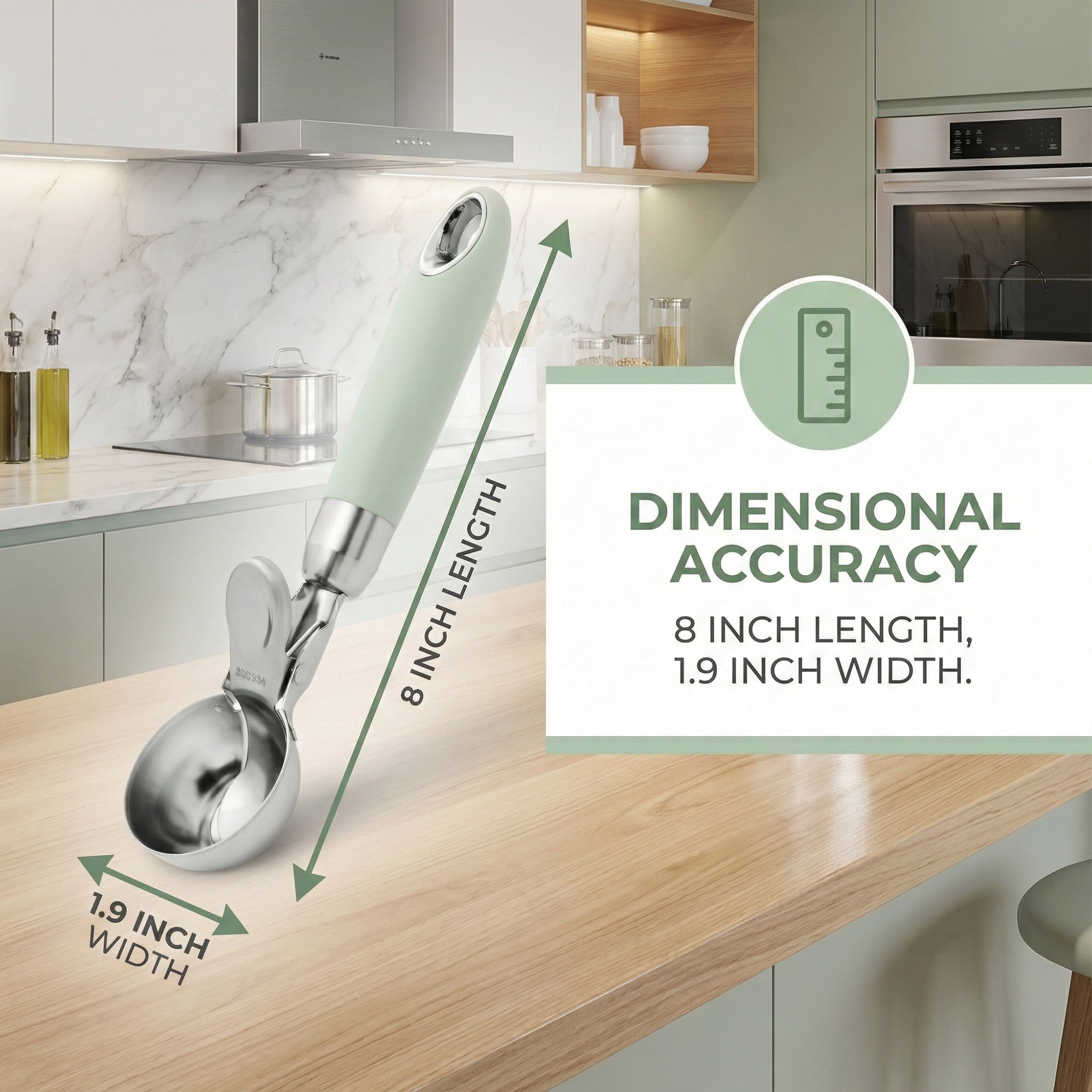 Unique Bargains Stainless Steel Ice Cream Scoop for Release Light Green 8in