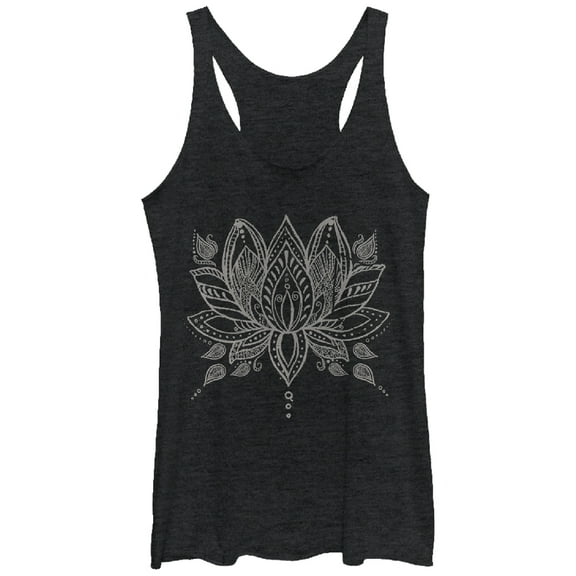 Women's CHIN UP Henna Lotus Flower  Racerback Tank Top Black Heather Large