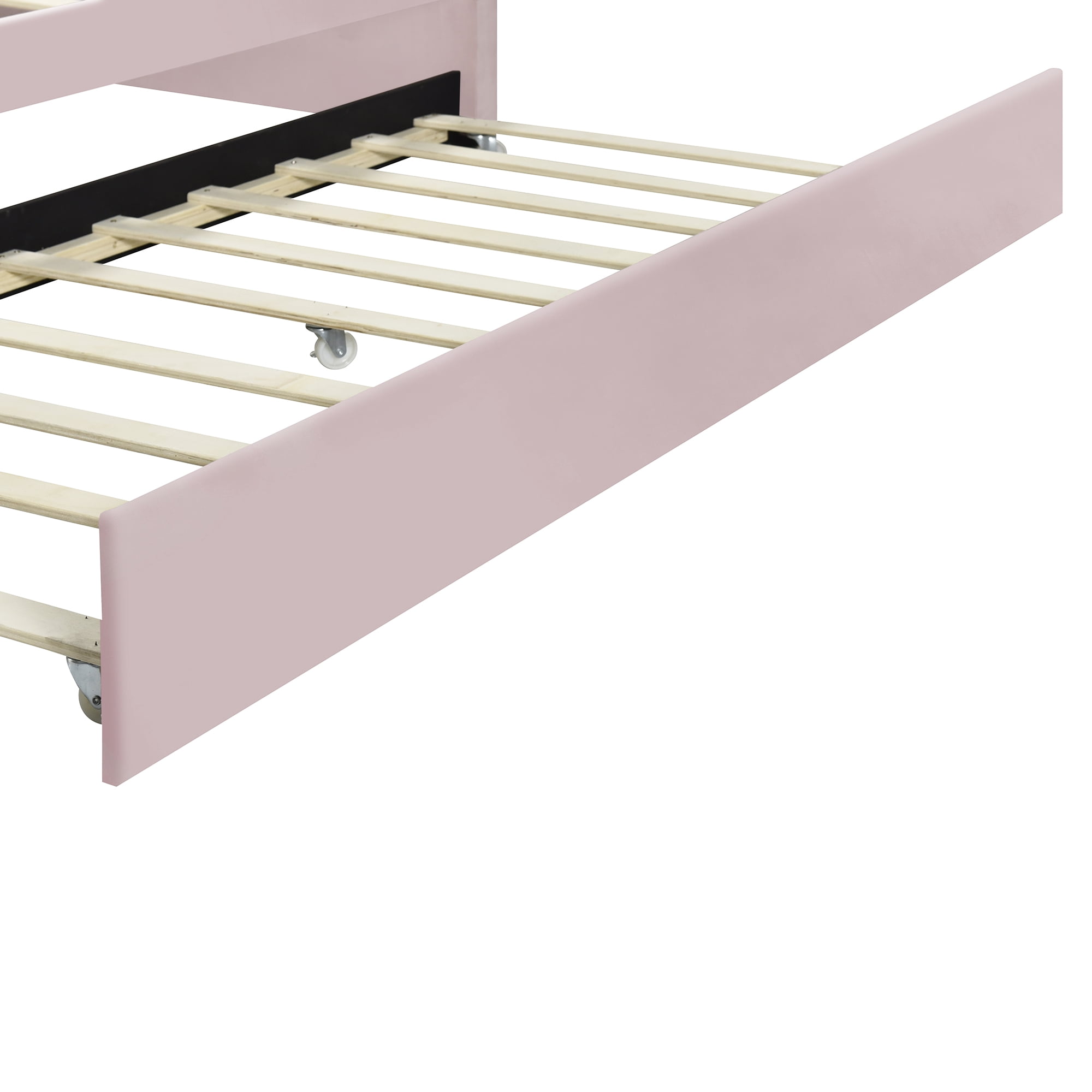 EUROCO Upholstery Full Size Platform Bed, Upholstery Daybed with Headboard and Trundle for Kids,Pink
