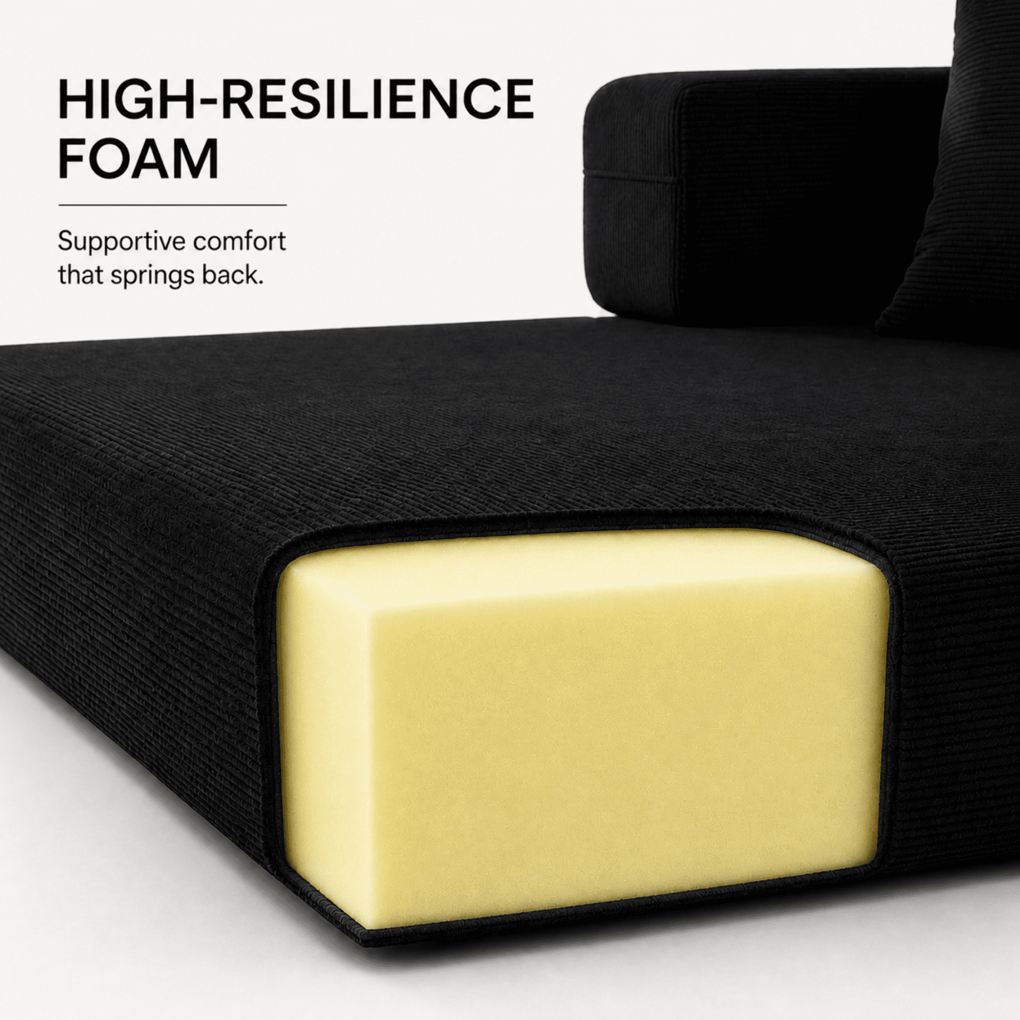 HOQBN Double Sofa Bed, Multifunctional Compression Sofa, Wide Body Pure Spine Sofa, Fine Striped Corduroy Fabric Sofa for Living Room Antique Black