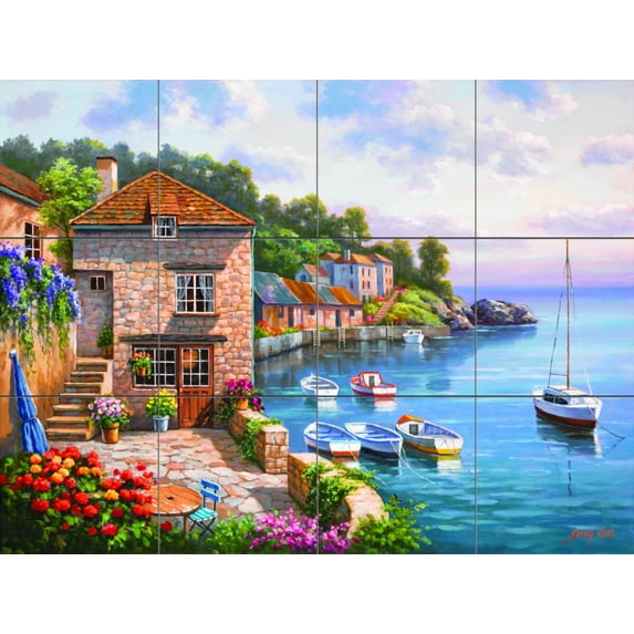 Tile Mural Kitchen Backsplash - SK-Harbor Garden - by Sung Kim