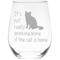 The Cat is Home stemless wine glass, 17 oz.