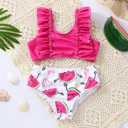

Gubotare Summer Toddler Girls Rufflest Watermelon Prints Two Piece Swimwear Swimsuit Bikini Set Swim Suits Size 14 Girls Hot Pink 6-7 Years