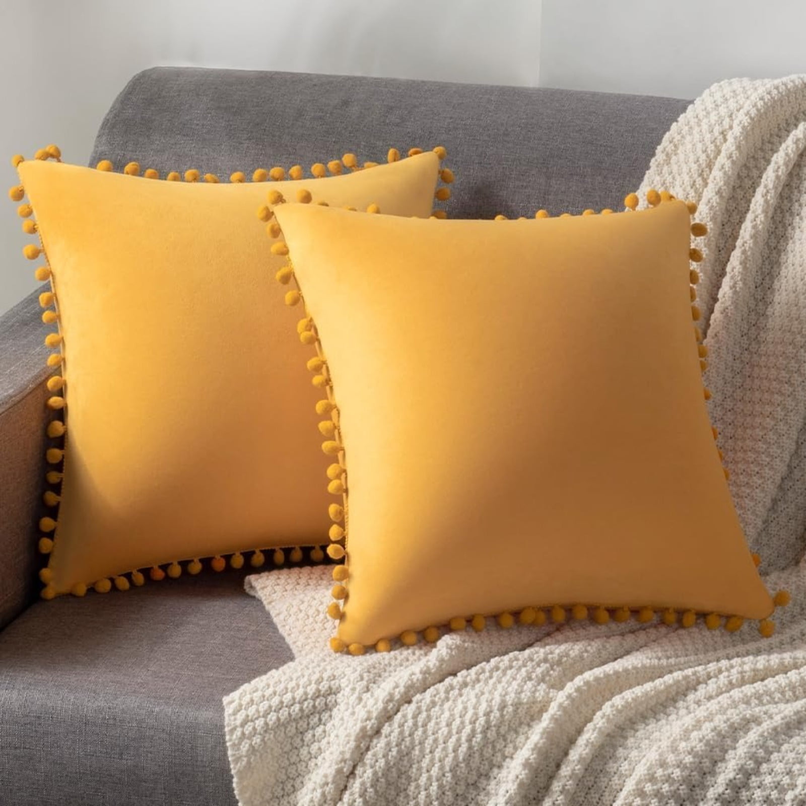 16×16 Inch Decorative Throw Pillow Cover 2-Pack Soft Textured Accent Cushion for Sofa Bed Living Room Home Decor