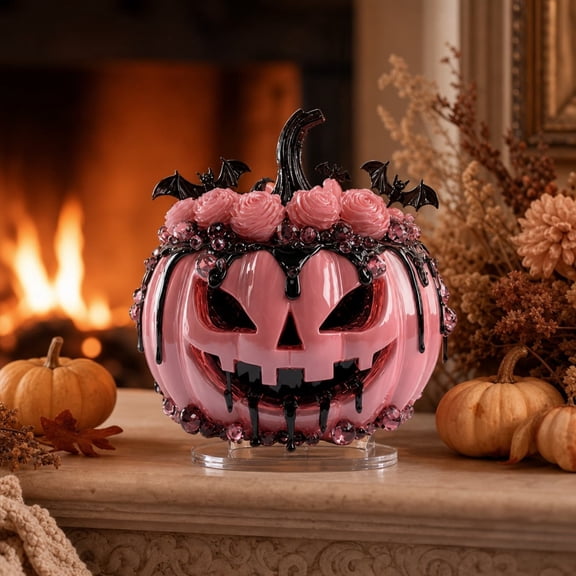 Orangide Halloween Decorations Pumpkin Desk Decoration Cute Pink Pumpkin Figurine for Office Shelf Home Tabletop Fall Ornament