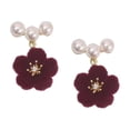 thumbnail image 4 of Pendientes de flores, pendientes colgantes para mujer regalo de dama, elegantes pendientes de flores de terciopelo rojo, declaración de pendientes, 4 of 8
