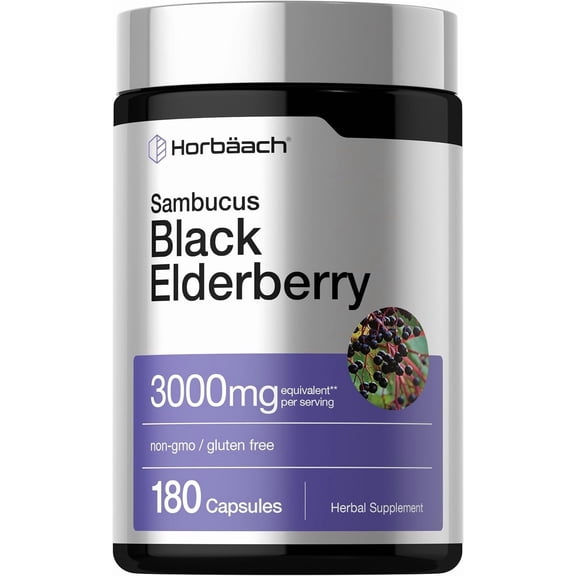 Black Elderberry Capsules 3000mg | 180 Pills for Men and Women | by Horbaach
