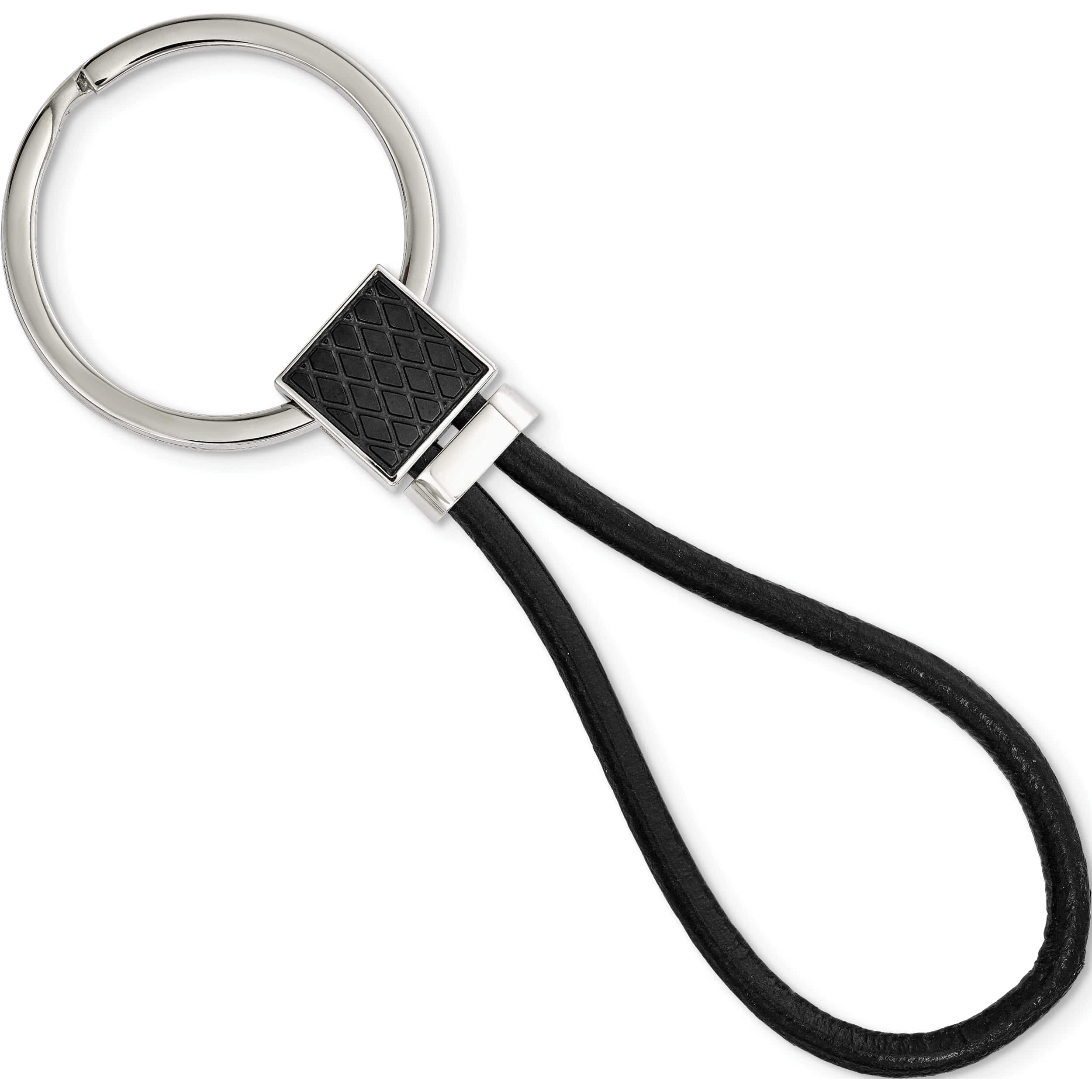 Stainless Steel Polished Black Ip-Plated And Leather Key Ring (106.43 X 30) Made In China srk155