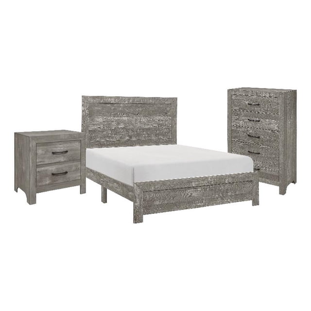 Eb Ensemble de Chambre Trois Pièces Format Double - Style Ferme - Gris - Noir