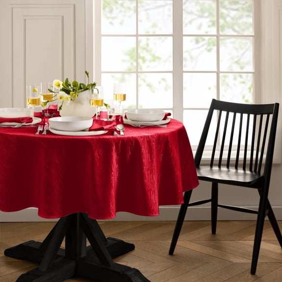 Elrene Home Fashions Continental Solid Texture Water and Stain Resistant Tablecloth, Red, 60" x 84" Oval