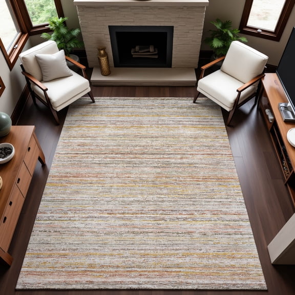 Addison Rugs Mayfield Premium Machine Washable Transitional Stripes Terracotta Rectangle Rug, 10' x 14'
