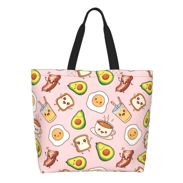 Balery Breakfast Bolsa Tote Estilo Estético con Cremalleras, Bolsa de Hombro, Bolsa de Compras Grande y Plegable